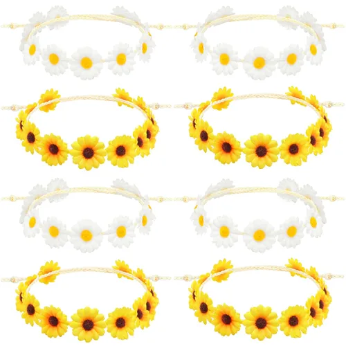 WILLBOND 8 diademas de girasol para mujer, corona, margarita, flores, corona, ajustable, floral, para novia, para fiestas hippie, bodas, festivales,
