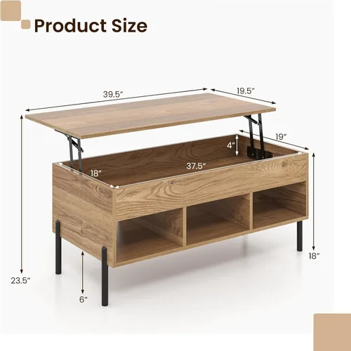 Miniatura 3 de GOFLAME Mesa de centro elevable con almacenamiento, mesa de centro cuadrada con compartimento oculto, 3 estantes de almacenamiento, mesa central