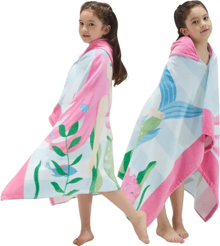 Miniatura 16 de BANGSAUR Toallas de playa para niños con capucha, algodón suave de 50 x 30 pulgadas, niñas y bebés de 3 a 12 años, toalla de baño, piscina