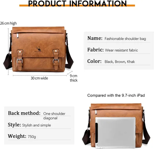 Miniatura 2 de KUANG! Bolso de hombro para hombre de piel sintética, bolso de mensajero de negocios, maletín de viaje, bolso cruzado con múltiples bolsillos