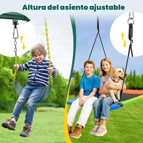 Miniatura 5 de Hapfan Juego de columpios de 2.22m de alto, juego de columpios de metal resistente con 3 columpios para patio trasero, juego de juegos para niños