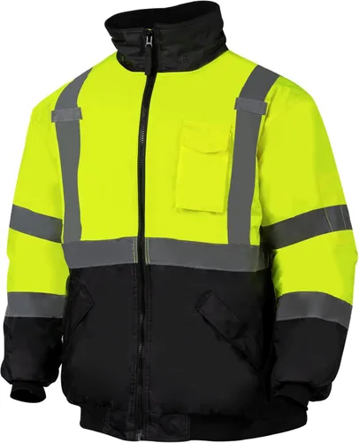 Miniatura 10 de VENDACE Chaquetas de seguridad reflectantes de alta visibilidad para hombres Forro polar de invierno ANSI Clase 1 Chaqueta bomber con capucha Hi Vis