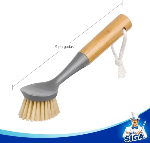 Miniatura 7 de MR.SIGA Cepillo para platos con mango de bambú, raspador incorporado, cepillo para fregar sartenes, ollas, limpieza del fregadero de cocina, paquete