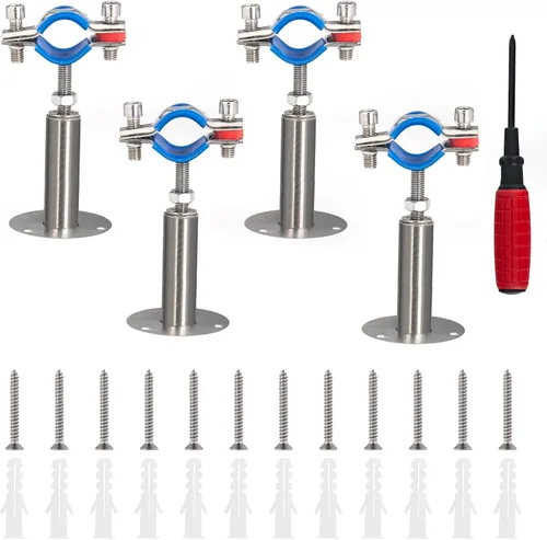 Miniatura 13 de 2 unidades de soportes de tubo para montaje en pared y en techo, de acero inoxidable 304, adecuados para tubos con diámetro exterior de 1-1/2