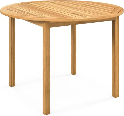 Miniatura 9 de Tangkula Mesa de comedor redonda para exterior, Mesa de madera de acacia para 4 personas de gran tamaño, Mesa de patio estilo granja para bistró