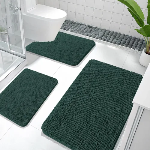 Miniatura 44 de OLANLY Juego de Alfombras de Baño de 3 Piezas, Tapetes de Baño de Chenilla Suave y Absorbente y Alfombra de Contorno en Forma de U para Inodoro