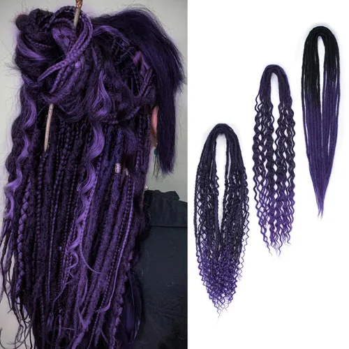 Miniatura 63 de Extensiones de rastas trenzadas bohemias de 24 pulgadas, 10 hebras de rastas sintéticas rizadas color marrón degradado con trenza de caja, rastas