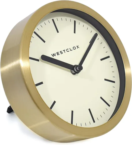 Miniatura 3 de Westclox Reloj de mesa y pared contemporáneo para el hogar u oficina, reloj analógico redondo de 6 pulgadas con marco de metal dorado cepillado