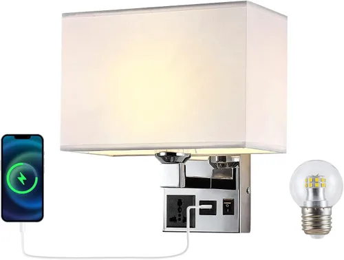 Miniatura 11 de Apliques de pared con cableado moderno para dormitorio con puerto USB y lámpara de lectura, lámparas de pared de noche para hotel, sala de estar