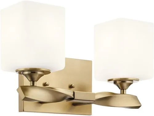Kichler Marette - Lámpara de tocador con 2 luces de 13.5 pulgadas con cristal de ópalo grabado satinado en un rico bronce champán, para baño y