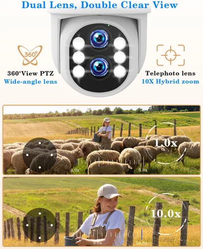 Miniatura 2 de Sistema de cámara de seguridad inalámbrica para exteriores para el hogar, ZHXINSD Juego de 4 cámaras con lente dual 6MP 10X Zoom híbrido 360°