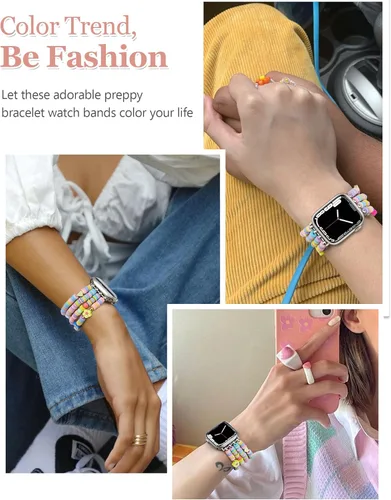 Miniatura 4 de Newlibery - Pulseras de cuentas compatibles con Apple Watch de 38 mm, 40 mm, 41 mm, 42 mm (S10/11) Correa elástica estirada hecha a mano para mujer