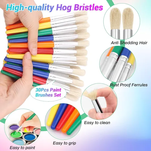 Miniatura 5 de 30 pinceles de pintura, pinceles redondos de anezus para niños, para el aula, juego de pinceles de pintura para retoque preescolar guardería