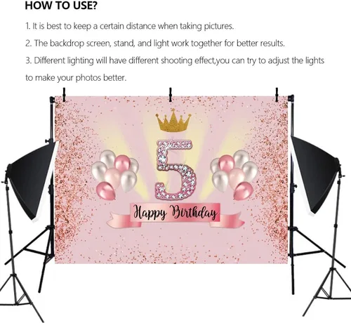 Miniatura 4 de Telón de fondo rosa de 6 x 4 pies para niñas, decoración de fiesta de cumpleaños de 5 años, pancarta para fotografía, baby shower, fondo de fotos