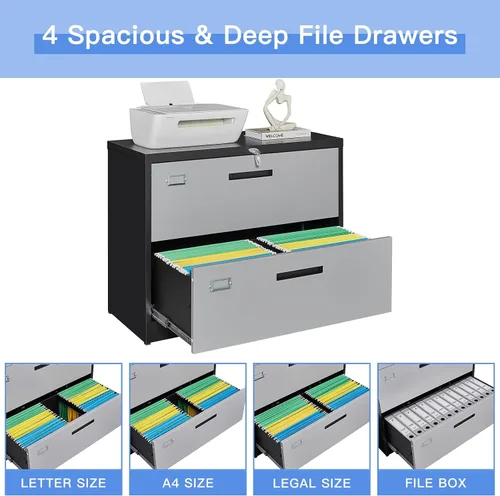 Miniatura 6 de Yizosh Archivador de 2 cajones con cerradura, gabinete de almacenamiento de archivos de oficina con bloqueo de metal con cajones, organizador
