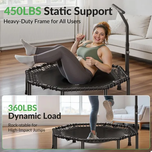 Miniatura 5 de BCAN - Cama elástica miniatura octagonal de 51 pulgadas, carga máxima de 450 libras; cama elástica de aptitud física con barra de asa T ajustable