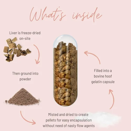 Miniatura 3 de Mother Nutrient Cápsulas de hígado de res alimentadas con pasto procedentes de carne de res criada en pastos, vitaminas A y B12 con hierro