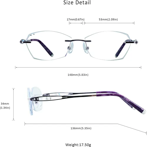 Miniatura 3 de LifeArt Lentes de lectura con bloqueo de luz azul sin montura con lente personalizada que reducen la fatiga ocular con diamantes elegantes