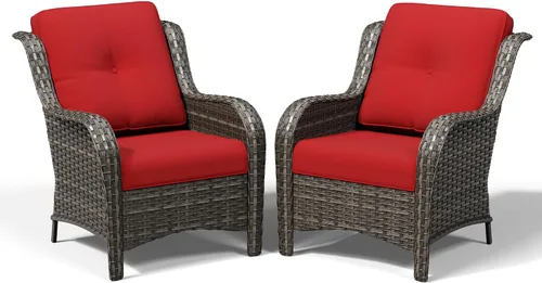 Miniatura 20 de Joyside Juego de 2 sillas de mimbre para exteriores, sillas de comedor de mimbre de polietileno con cojines de asiento de 4 pulgadas