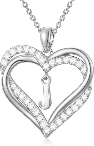 iiw Regalo para el día de San Valentín para mujer collares con inicial de corazón con letra A-Z collar con colgante de plata de ley 925 collar con
