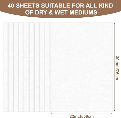 Miniatura 5 de Kisston 20 hojas de papel de acuarela grande de 22 x 30 pulgadas, 140 lb/300 GSM, papel de dibujo de algodón con textura blanca en blanco