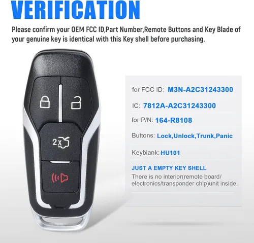 Miniatura 3 de Keymall Funda para llavero remoto para Ford Edge/Explorer/Fusion/Mustang para Lincoln MKC/MKX (ID de FCC: M3N-A2C31243300 Nro. de pieza: 164-R8108)