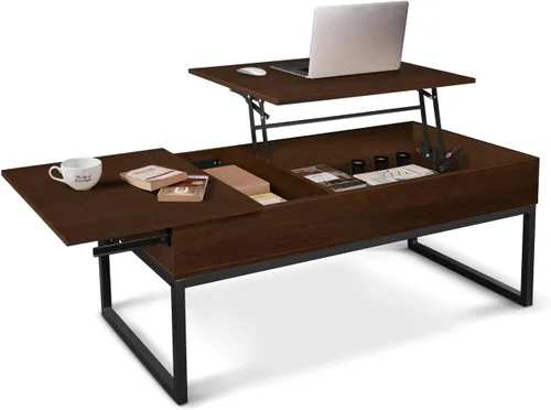 Miniatura 10 de CAPHAUS Mesa de centro elevable con compartimento oculto y cajón deslizante, mesa elevadora para almacenamiento de sala de estar, 41 pulgadas