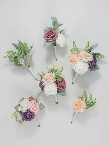 Miniatura 16 de Rinlong 6 centros de mesa de flores surtidos para bodas, mesas de otoño, centro de mesa, ramos de dama de honor de color naranja quemado, estante