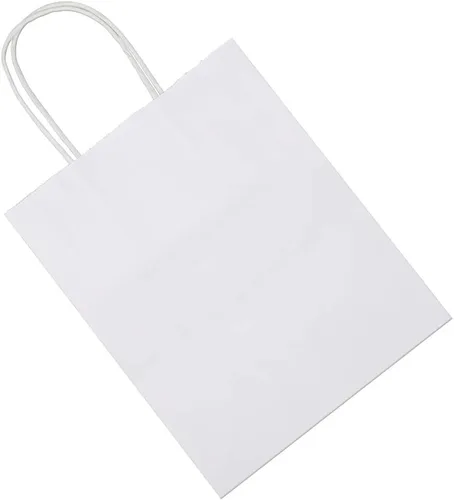 Miniatura 7 de bagmad Paquete de 100 bolsas de papel kraft blancas medianas resistentes con asas a granel, bolsas de regalo gruesas de 8 x 4.75 x 10 pulgadas