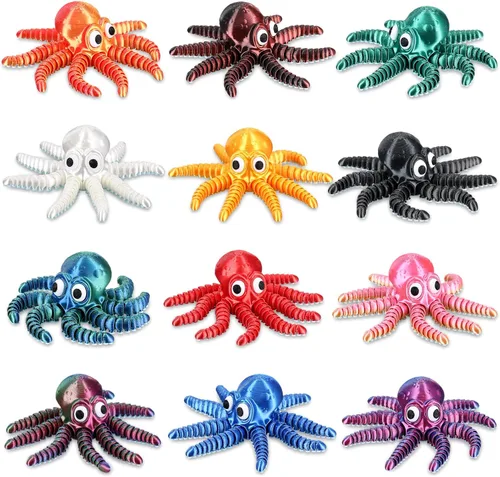 Miniatura 37 de Honoson 12 piezas de animales impresos en 3D 3D mini animales flexibles y articulados pequeños para aliviar el estrés de mascotas, para adultos