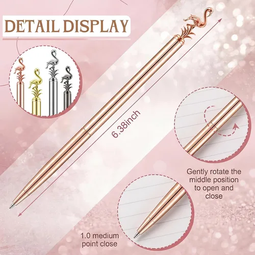 Miniatura 2 de Outus 8 bolígrafos de flamenco lindos bolígrafos de regreso a clases, suministros de papelería, bolígrafo de metal, regalo para mujeres, profesores