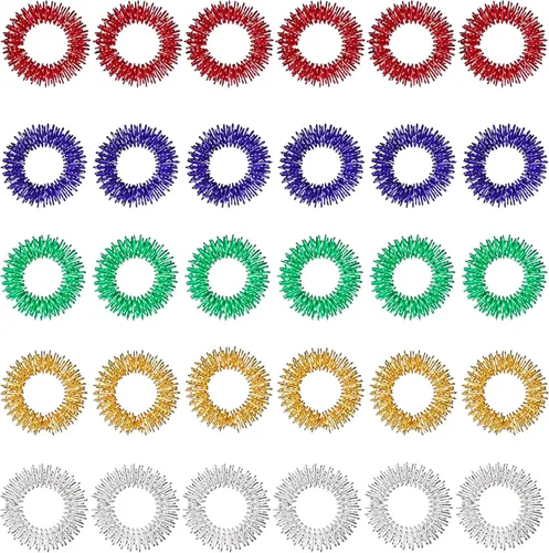 30 piezas de anillos de acupresión, anillos sensoriales puntiagudos para dedos, alivio del estrés, juguete sensorial, masajeador para adolescentes y