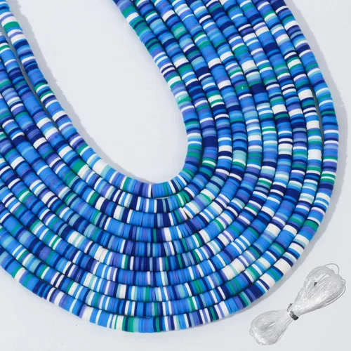 3600 cuentas de arcilla azul mixta para hacer pulseras, 10 hebras planas redondas de arcilla polimérica disco de 0.236 in espaciador Heishi cuentas