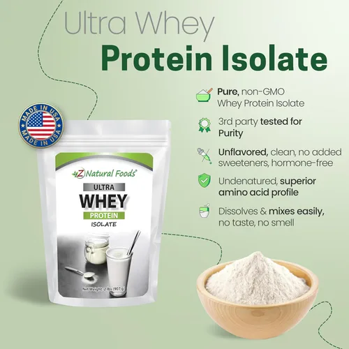 Miniatura 3 de Z Natural Foods Polvo aislado de proteína de suero Ultra Whey, polvo de proteína de suero puro, sin sabor, sin azúcar, aislado de suero sin sabor