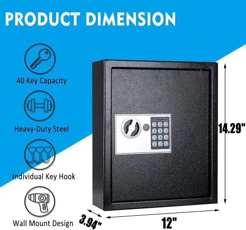 Miniatura 2 de UMEKEN Caja de llaves de montaje en pared con 40 posiciones, caja de seguridad digital para armario de automóvil con código, caja de seguridad
