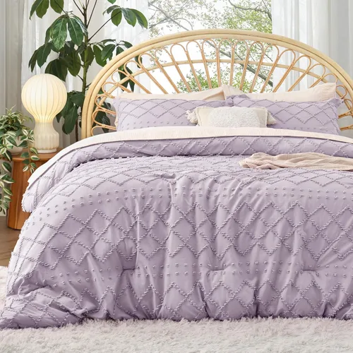 Miniatura 41 de Bedsure Juego de Edredón Tamaño Twin – Edredón beige, ropa de cama Boho con mechones estilo shabby chic para niños, juego de ropa de cama vintage