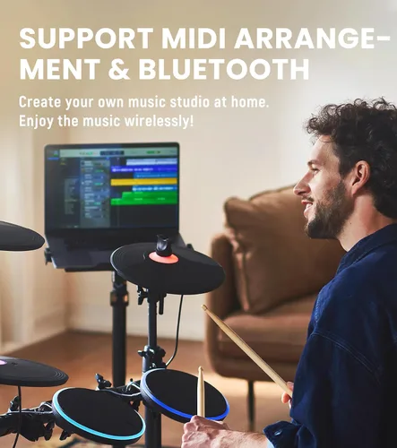 Miniatura 4 de The ONE Polaris - Batería eléctrica con USB MIDI y audio Bluetooth y conectividad USB MIDI, batería electrónica con almohadillas de malla