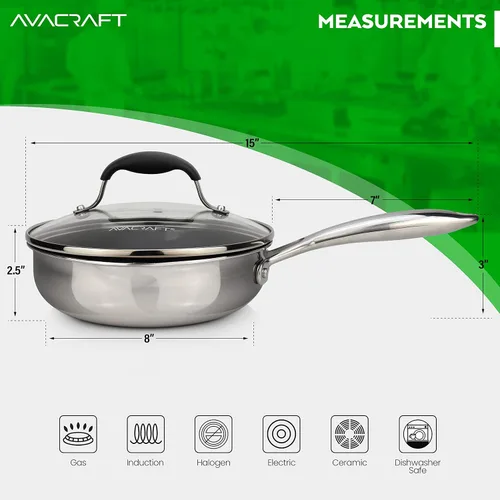 Miniatura 4 de AVACRAFT Sartén antiadherente de cerámica con tapa, sartén para huevos, sartén antiadherente de cerámica, 100% PFOA, sartén de cocción sin toxinas