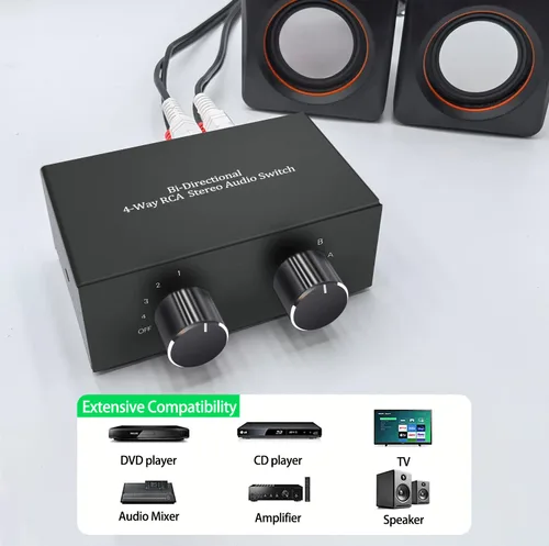 Miniatura 3 de Selector de audio estéreo de 4 vías, caja divisora bidireccional L/R de audio estéreo adecuado para conectar reproductores Blu-ray o reproductores