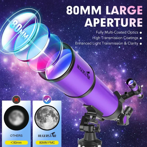 Miniatura 2 de Telescopio, telescopio para adultos y niños y principiantes de astronomía, apertura de 80 mm, longitud focal de 600 mm, telescopio refractor