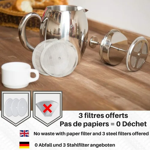 Miniatura 2 de VeoHome - Émbolo de 0,75 litros - Irrompible y mantiene el café caliente durante mucho tiempo gracias a su doble carcasa de acero inoxidable