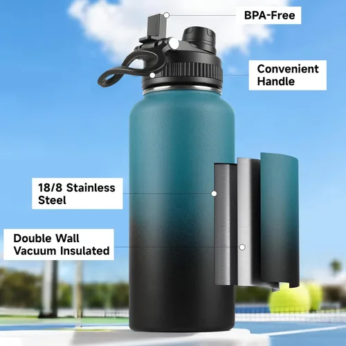 Miniatura 4 de Botella de agua aislada de 22 onzas, tapa 2 en 1 a prueba de fugas (sorbo/pajilla) + asa, botella de acero inoxidable para deportes, viajes, trabajo