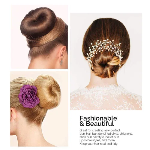 Miniatura 3 de 2 piezas para hacer bollos de dona para el cabello, moldeador de donas para cabello grueso y largo (XL, 4.5 pulgadas/marrón)