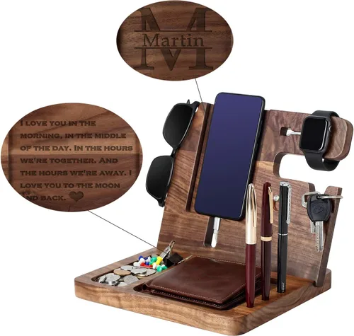 Miniatura 8 de Regalo personalizado para hijo – Estación de acoplamiento de madera, organizador de escritorio grabado personalizado, estación de acoplamiento