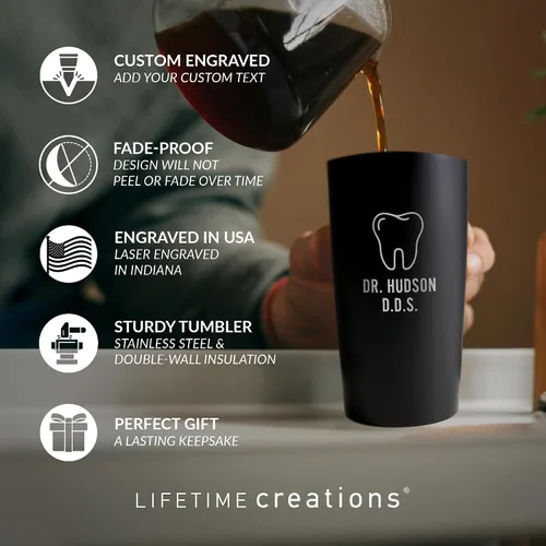 Miniatura 2 de Lifetime Creations Vaso de dentista personalizado grabado con tapa de 20 onzas (negro) – Regalo personalizado para dentista, taza de viaje de café