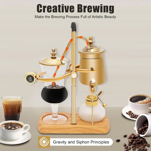 Miniatura 4 de Belga Royal Coffee Machine Set Balance Syphon Sifon Cafetera Gold Sifon Brewer 15oz 13.5 fl oz Dorado