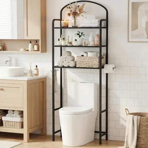 Miniatura 2 de Estante de almacenamiento de 3 niveles sobre el inodoro, organizador de baño, ahorro de espacio, estante sobre el inodoro con 4 ganchos y soporte