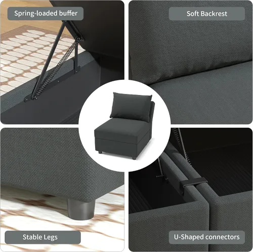 Miniatura 6 de Ainfox Sofá modular modular y sofás para sala de estar, módulo de sofá gris oscuro sin brazos de 27 pulgadas con almacenamiento, sofá para sala