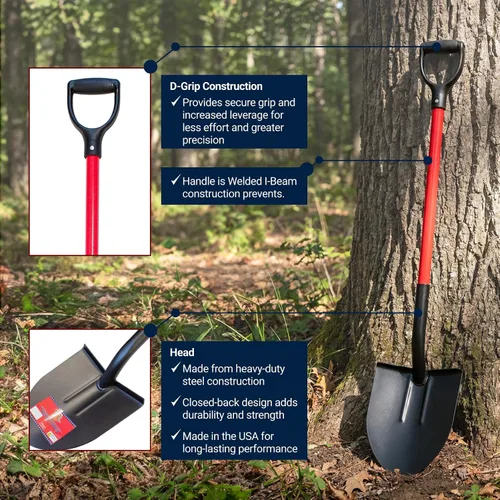 Miniatura 3 de Bully Tools - Pala resistente de punta redonda, mango de fibra de vidrio de calibre 12, construcción de metal, ideal para jardinería, excavación