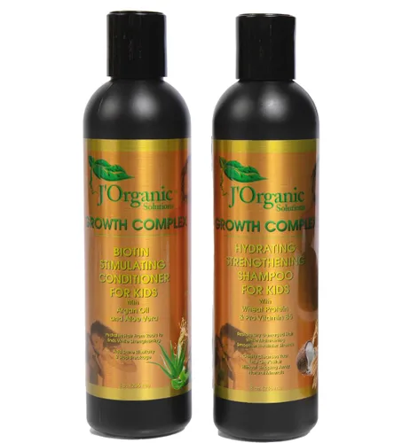 J' Organic Solutions Biotin - Champú y acondicionador hidratante, fortalecedor, sin ftalatos, sin sulfato, sin parabenos para bebés y niños pequeños